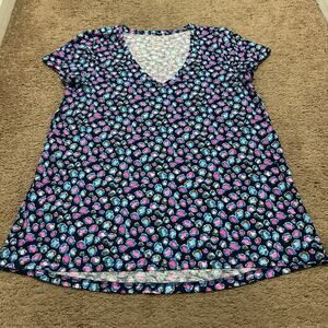 Lilly Pulitzer Etta V-Neck Top Seabreeze Blue Low Tide Navy Spotted The Wild M